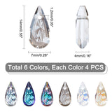 24Pcs 6 Colors Embossed Glass Rhinestone Pendants, Teardrop, Faceted, Mixed Color, 14x7x4mm, Hole: 1.2mm