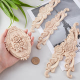 5Pcs Rubber Wood Carved Onlay Applique Craft, Unpainted Onlay Furniture Home Decoration, Flower, BurlyWood, 127x91.5x14mm, 1pc