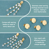 40Pcs 304 Stainless Steel Stud Earring Findings, with Ear Nuts/Earring Backs & Loop, Textured, Flat Round, Golden, Hole: 1.4mm, Inner Diameter: 12mm, Pin: 0.8mm, 40pcs/box