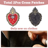 Handmade Polyester Cloth Patches, Sew on Patches, Plastic Imitation Pearl & Glass Beaded Heart with Weeping Eye, Red, 85x84x10mm