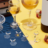 Blank Acrylic Wine Glass Charms, with Brass Rings, Platiumn, Hexagon, 62mm, Hexagon: 27.5x31.5x2mm, 50pcs/set