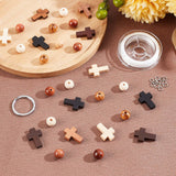 Cross Keychain Making Kit, Including Wood Cross Pendants & Round Beads, Alloy Split Key Rings, Brass Jump Rings, Elastic Thread, Mixed Color, 250Pcs/box