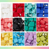 420Pcs 12 Colors 2-Hole Glass Seed Beads, Rubberized Style, Rectangle, Mixed Color, 5x4.5~5.5x2~2.5mm, Hole: 0.5~0.8mm, 35Pcs/color