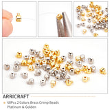 60Pcs 2 Colors Brass Crimp Beads, Rondelle, Platinum & Golden, 4.5x3.5x3mm, Hole: 1mm, 30pcs/color