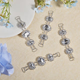 4Pcs Silver Plated Brass Rhinestone Connector Charms, Oval Links Ornament for Bikini Decoration, Crystal, 23x95x6.5mm, Hole: 10x4mm