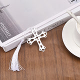 Stainless Steel Bookmarks, Polyester Tassel Bookmark, Cross Pattern, 208mm