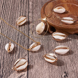 Electroplate Cowrie Shell Links, with Cowrie Shell Pendants, Golden, 23~30x13~19x10~13mm, hole: 1.5mm, 28~30x14~16x7.5mm, hole: 1.5mm, 10pcs/box