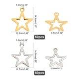 304 Stainless Steel Pendants & Charms, Star, Golden & Stainless Steel Color, 14.5x12.5x0.6mm, Hole: 1.2mm, 120pcs/box