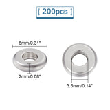 200Pcs 304 Stainless Steel Spacer Beads, Flat Round, Stainless Steel Color, 8x2mm, Hole: 3.5mm