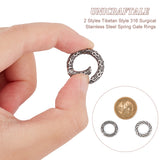 2Pcs 2 Styles Tibetan Style 316 Surgical Stainless Steel Spring Gate Rings, Textured Round Ring, Antique Silver, 19~22x3.2~3.3mm, 1pc/style