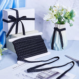 PU Leather with Polyester Ribbon, Clothes Accessories Decoration, Triangle Pattern, Black, 13x2mm, about 10 yards/card