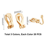 Brass Clip-on Earring Findings, Mixed Color, 12x6x8.5mm, 3colors, 20pcs/color, 60pcs