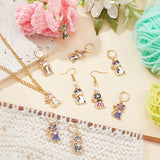 14Pcs 7 Style Alloy Enamel Cat Charm Locking Stitch Marker, with 304 Stainless Steel Leverback Earring Findings, Plastic Ear Nuts, Mixed Color, 36mm, Pin: 1x0.8mm, 2Pcs/style