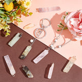 20Pcs Natural Mixed Quartz Pendants, Twisted with Silver Tone Copper Wire, Rectangle Charm, 35.5~53x9~11x6~8.5mm, Hole: 3~4mm