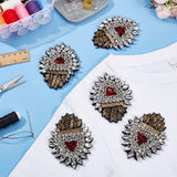 5Pcs Sacred Heart Plastic & Rhinestone Beading Appliques, Sew on Non-woven Fabric Patches, Crystal, 97x75x7mm