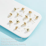 20Pcs Brass Stud Earring Findings, with Horizontal Loops and 20Pcs Plastic Ear Nuts, Half Round, Real 18K Gold Plated, 10.5x8mm, Hole: 1.5mm, Pin: 0.7mm