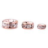 Rondelle Brass Rhinestone Spacer Beads, Grade AAA, Straight Flange, Nickel Free, Rose Gold, 8x3.8mm, Hole: 1.5mm