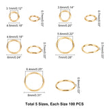 500PPcs 5 Style Brass Open Jump Rings, Long-Lasting Plated, Round Ring, Real 18K Gold Plated, 100pcs/style