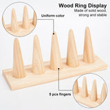 Wood Ring Display Stands, Finger Ring Organizer Holder, with 5Pcs Pointed Cone Ring Holder, Wheat, 20x6x8.4cm