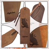 Cowhide Leather Labels, Handmade Embossed Tag, with Holes, for DIY Jeans, Bags, Shoes, Hat Accessories, Owl, 180x50x1.2mm