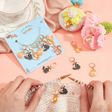 Alloy Enamel Fox Charms Locking Stitch Markers, with Golden Tone 304 Stainless Steel Ring, Mixed Color, 3.5~3.9cm, 3 styles, 5pcs/style, 15pcs/set