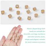 Brass European Beads, Large Hole Beads, Nickel Free, Flower, Real 14K Gold Plated, 6.5x6.5x5mm, Hole: 4mm, 60pcs/box