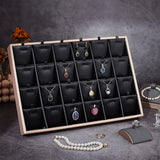 24-Slot Imitation Leather Cover with Wood Necklace Display Trays, Jewelry Organizer Holder for Pendant & Necklace Storage, Rectangle, Black, 35.4x24x3.2cm