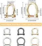 12Pcs 2 Style Alloy D Rings and Buckle Clasps, for Webbing, Strapping Bags, Garment Accessories, Mixed Color, 22x21x5mm, 2pcs/color