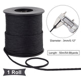 Nylon Braided Cords, Round, Black, 3mm, about 54.68 Yards(50m)/Roll