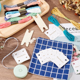 Wooden Tablet Weaving Card Sets, included Wood Shuttle, 10 Colors Cotton Cord, Colth Drawsting Storage Bag, Mixed Color, Card: 5x5x0.1cm, Hole: 6mm, 30pcs