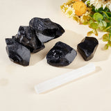 Display Decoration Sets, include Cuboid Natural Selenite Cutting Sticks and Nuggets Natural Obsidian, 105x11x7~10mm