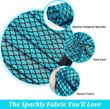 Sparkly Hologram Spandex Mermaid Printed Fish Scale Fabric, Stretch Fabric, Dark Cyan, 150x0.08cm