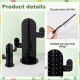 2 Sets 2 Styles Cactus Acrylic Earring Display Stands, Jewelry Organizer Holder for Earring Storage, Black, 7.9~17.5x8.6~16.3x12.55~24.65cm, Hole: 2.5mm, 1 set/style