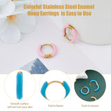 9 Pairs 9 Colors Enamel Huggie Hoop Earrings, Real 18K Gold Plated 304 Stainless Steel Jewelry for Women, Mixed Color, 10 Gauge, 15~16x2.5mm, Pin: 1mm, 1 Pair/color