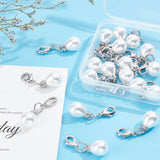 20Pcs Teardrop Acrylic Imitation Pearl Pendant Decorations, with Brass Lobster Clasps and Grade A Rhinestone Beads, Platinum, 39mm, Pendant: 19.5x11.5mm, 20pcs