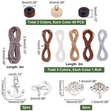 DIY Cord Bracelet Making Kit, Including Natural Maple Wood Beads, Flat Faux Suede & Round Waxed Polyester Cord, Alloy Anchor & Helm Pendants & Tree of Life Links Connectors, Mixed Color, Cord: 12M/box