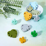 10Pcs 10 Style Silicone Beads, Chewing Beads For Teethers, Heart & Cactus , Mixed Color, 25~35x23~35x8mm, Hole: 2.3~2.5mm, 1pc/style