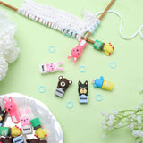 18Pcs Style Aniaml Cactus Silicone Knitting Needle Stopper, with 60Pcs Plastic Knitting Stitch Marker Rings, Mixed Color, Stoppers: 31~40x16~23x14~17mm, Hole: 7mm, Marker Ring: 11.5x1mm