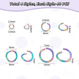 160Pcs 4 Style 304 Stainless Steel Open Jump Rings, Round Ring, Rainbow Color, 3.5~10x0.6~1mm, Inner Diameter: 2.3~7mm, 40pcs/style