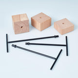 T Bar Iron & Wood Earring Displays Sets, T Bar with Two Holes, BurlyWood, 7x4x11.5~16cm