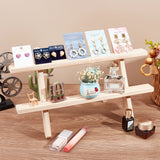 2-Tier Wood Earring Display Card Riser Stands, Jewelry Organizer Holder for Earring Storage, Wheat, 40x14x24cm