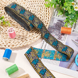 Ethnic Style Embroidery Polyester Ribbons, Leaf Pattern, Pale Turquoise, 1-3/8 inch(34mm), about 7.66 Yards(7m)/Roll