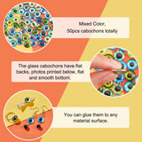 1 Bag Printed Glass Cabochons, for DIY Jewelry Making, Half Round with Eye Patterns, Mixed Color, 12x5mm, 50 Styles, 4pcs/style, 200pcs/bag