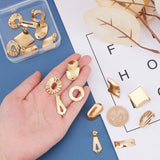 18Pcs 9 Style 304 Stainless Steel Stud Earring Findings, with Loop and Ear Nuts/Earring Backs, Rhombus & Oval & Flat Round & Rectangle, Golden, 18~28x8~20.5mm, Pin: 0.7mm, 2pcs/style