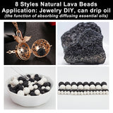 8 Styles Natural Lava Rock Round Beads, Round, Black & White, Mixed Color, 4~10mm, Hole: 1mm