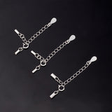 4 Sets 2 Style 925 Sterling Silver Cord Ends, with Extender Chains, Teardrop Charms and Spring Ring Clasps, Silver, 46~48mm, Inner Diameter: 1.5~1.8mm, 2 Sets/style