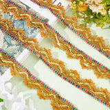 Metallic Polyester Lace Ribbon, Garment Accessory, with Paillette, Gold, 1-3/8 inch(34mm), about 9.30 Yards(8.5m)/Roll