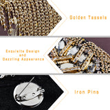 2Pcs Detachable Iron Tassel Epaulettes, Retro Rhinestone Shoulder Badges, with Cloth Findings & Pin, Platinum & Golden, 185x54x14.5mm
