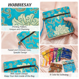 16Pcs 8 Colors Chinese Brocade Tassel Zipper Jewelry Bag Gift Pouch, Square with Flower Pattern, Mixed Color, 11.5~11.8x11.5~11.8x0.4~0.5cm, 2pcs/color