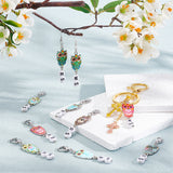 Alloy Enamel & Acrylic Pendant Locking Stitch Markers, Zinc Alloy Lobster Claw Clasps & Steel Wine Glass Charm Rings Stitch Marker, Owl & Flat Round, Mixed Color, 6cm, 6 color, 2pcs/color, 12pcs/set